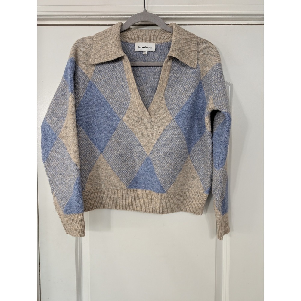 Heartloom‎ Chriselle Sweater In Oat women's XS argyle crop collared